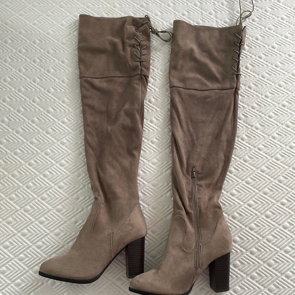 Thigh high heeled boots